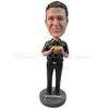 Personalized custom man in black hamburge in hands bobbleheads