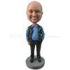 Personalized custom man  bobbleheads doll  in blue shirt and leather vest