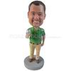 Custom man in green polo shirt with a cup of wine bobbleheads