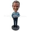 Custom man Bobbleheads in blue shirt and jeans with a book