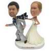 Custom angry wife and running husband wedding cake topper bobbleheads