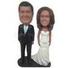 Personalized wedding cake topper groom in black suit bride in white dress