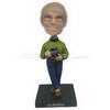 Personalized custom woman wearing green sweater with a cup bobblehead