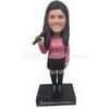 Personalized female singer singing with mic in hand bobblehead