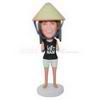 Young girl wearing a bamboo hat custom bobbleheads