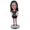 Long hair girl in back vest matching with black shorts custom bobbleheads