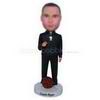 Male basketball coach in black casual wear with his basketball custom bobbleheads