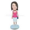 Young girl in pink vest custom bobbleheads