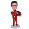 Racing driver in red uniform custom bobbleheads