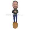 Drinking man in blue T-shirt matching with black pants custom bobbleheads