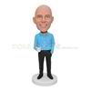 Customized handmade a man wear blue shirt bobblehead with a cup