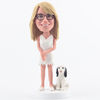 Beautiful lady in white dress bobblehead with her adorable dog