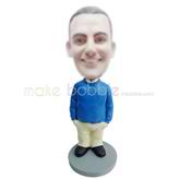 Personalized custom Blue sweater man bobble head