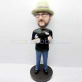 Personalized custom black shirt man bobblehead doll