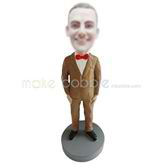 Personalized custom brown suit bobbleheads