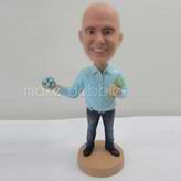 Personalized custom blue shirt bobbleheads