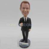 Personalized custom black suit bobble heads