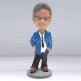 Personalized custom blue suit bobbleheads