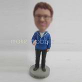 Personalized custom blue coat man bobbleheads