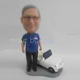 Personalized custom man with white car bobbleheads