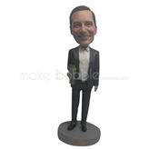 Personalized custom black suit man bobble heads