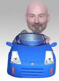 Personalized custom man and blue car bobbleheads