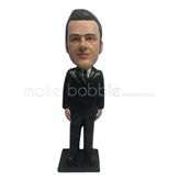 Personalized custom black suit man bobblehead doll