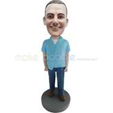 Personalized custom blue shirt bobbleheads