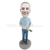 Blue shirt man personalized bobblehead dolls