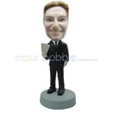 Personalized custom black suit bobblehead doll