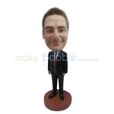 Personalized custom black suit man bobblehead doll