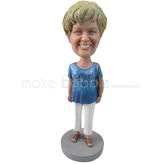 Custom bobblehead doll of woman in a unique t-shirt