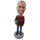 Personalized custom man in casual shirt bobbleheads