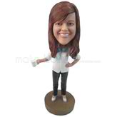 Custom woman bobble heads dolls with headphone on neck and cup in hand