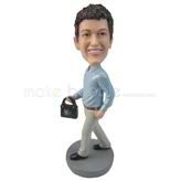 Custom man in blue shirt with black handbag bobbleheads