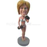 Custom woman  bobble heads doll in swimsuit with dumbbells in hand