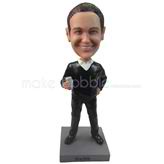 Personalized custom man in black with a glass of drink bobbleheads dolls