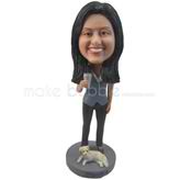 Personalized custom woman  bobbleheads with dog