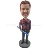 Personalized custom man in checked shirt bobbleheads