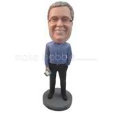 Man bobblehead in blue shirt with a roll of toilet paper - personalized figurines