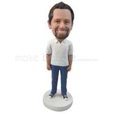 Custom man bobbleheads wear  white tennis shirt and jeans