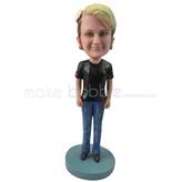 Custom woman bobbleheads with black T-shirt and blue jeans