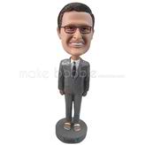 Custom businessman bobbleheads doll with grey suit and slipper