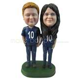 Custom chubby couple bobbleheads  wear  blue T-shirt and jeans