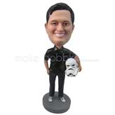 Personalized custom man bobbleheads in black with a mask