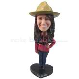 Lady in red coat and yellow hat  - design a bobbleheads