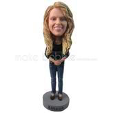 Personalized custom lady in black clothes and jeans bobbleheads