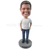 Personalized custom man in white T-shirt and jeans bobbleheads