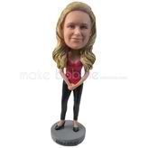 Custom woman in red camisole and skinny pant bobbleheads doll