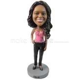 Custom woman in pink camisole and skinny pant bobbleheads doll